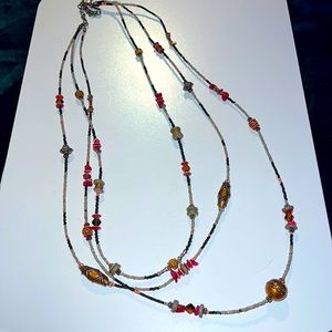 Chicos Necklace. Long Three Strand Beaded Necklace.